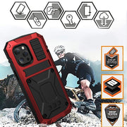 For iPhone 13 Pro Max R-JUST Shockproof Water-resistant Dust-proof Metal + Silicone Protective Case with Holder (Red)