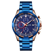 SKMEI 9192 Men Calendar Timing Stainless Steel Belt Luminous Quartz Watch(Blue)