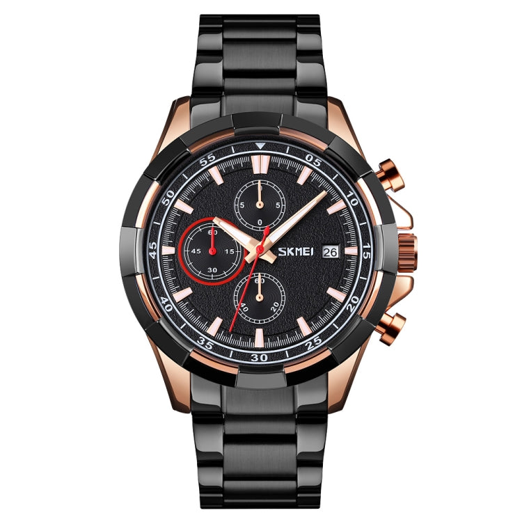 SKMEI 9192 Men Calendar Timing Stainless Steel Belt Luminous Quartz Watch(Rose Gold Black) - free shipping - PMC TechLife - Order now!