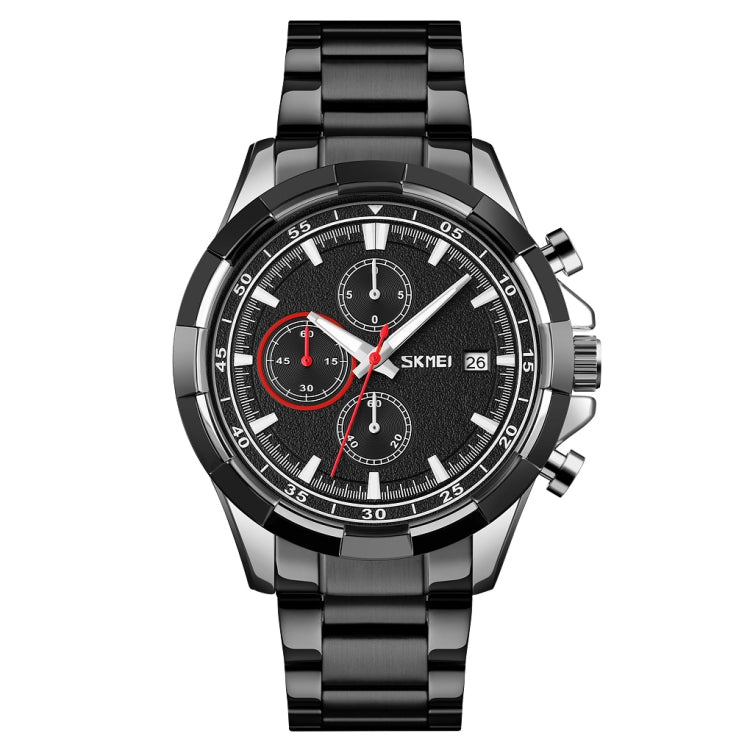 SKMEI 9192 Men Calendar Timing Stainless Steel Belt Luminous Quartz Watch(Silver Black) - free shipping - PMC TechLife - Order now!