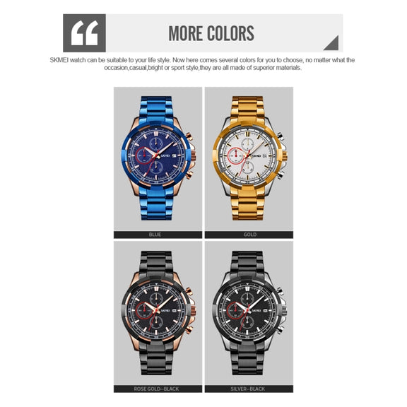SKMEI 9192 Men Calendar Timing Stainless Steel Belt Luminous Quartz Watch(Silver Black)