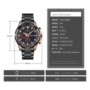 SKMEI 9192 Men Calendar Timing Stainless Steel Belt Luminous Quartz Watch(Silver Black)