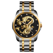 SKMEI 9193 Men Golden Dragon Pattern Calendar Dial Luminous Quartz Watch(Silver Black)