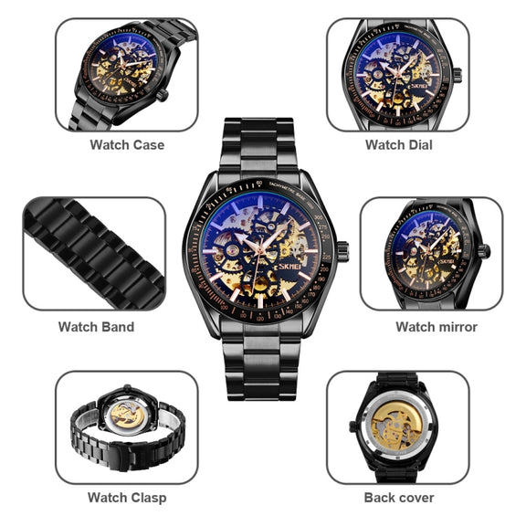 SKMEI 9194 Men Mechanical Gear Dial Automatic Mechanical Watch(Gold Black)