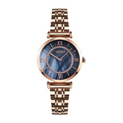 SKMEI 9198 Simple Roman Numeral Dial Metal Belt Quartz Watch for Couples(Rose Gold Black Women)