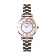 SKMEI 9198 Simple Roman Numeral Dial Metal Belt Quartz Watch for Couples(Rose Gold Silver White Women)
