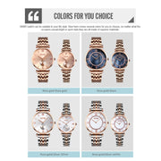 SKMEI 9198 Simple Roman Numeral Dial Metal Belt Quartz Watch for Couples(Rose Gold Silver Women)