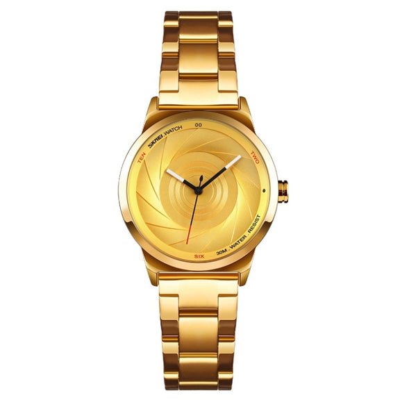 SKMEI 9210 Ladies Business Watch Simple 3D Dial Quartz Watch(Gold)