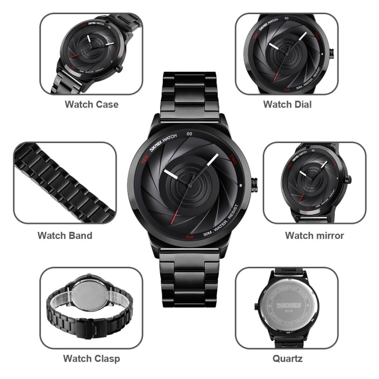 SKMEI 9210 Ladies Business Watch Simple 3D Dial Quartz Watch(Silver Black)
