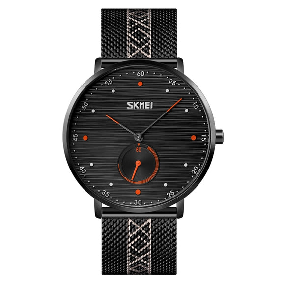 SKMEI 9218 Men Horizontal Striped Arabic Numeral Dial Mesh Belt Quartz Watch(Orange)