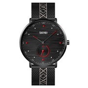 SKMEI 9218 Men Horizontal Striped Arabic Numeral Dial Mesh Belt Quartz Watch(Red)