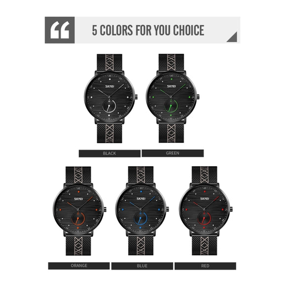 SKMEI 9218 Men Horizontal Striped Arabic Numeral Dial Mesh Belt Quartz Watch(Black)