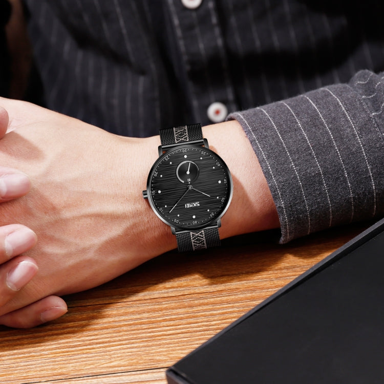 SKMEI 9218 Men Horizontal Striped Arabic Numeral Dial Mesh Belt Quartz Watch(Green) - free shipping - PMC TechLife - Order now!