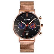 SKMEI 9231 Men Map Pattern Calendar Stopwatch Stainless Steel Strap Quartz Watch(Black)