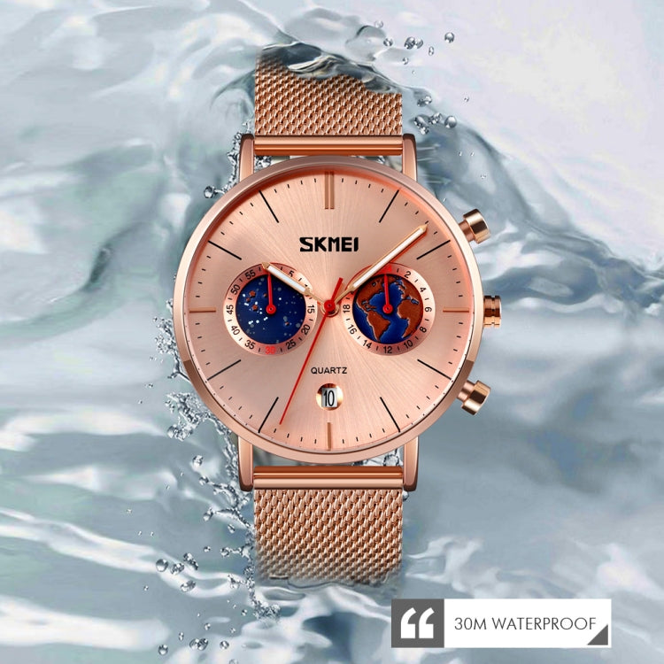 SKMEI 9231 Men Map Pattern Calendar Stopwatch Stainless Steel Strap Quartz Watch(Silver) - free shipping - PMC TechLife - Order now!