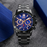 SKMEI 9235 Men Moonphase Stopwatch Stainless Steel Strap Quartz Watch(Black Blue)