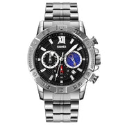 SKMEI 9235 Men Moonphase Stopwatch Stainless Steel Strap Quartz Watch(Silver Black)