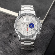 SKMEI 9235 Men Moonphase Stopwatch Stainless Steel Strap Quartz Watch(Silver)