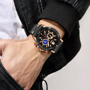 SKMEI 9235 Men Moonphase Stopwatch Stainless Steel Strap Quartz Watch(Silver)