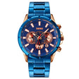 SKMEI 9241 Men Calendar Stopwatch Stainless Steel Strap Quartz Watch(Rose Gold Blue) - free shipping - PMC TechLife - Order now!