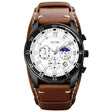 SKMEI 9249 Men Moonphase Calendar Stopwatch Leather Strap Quartz Watch(Brown Silver) - free shipping - PMC TechLife - Order now!