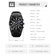 SKMEI 9249 Men Moonphase Calendar Stopwatch Leather Strap Quartz Watch(Black)
