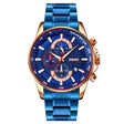 SKMEI 9250 Men Moonphase Stopwatch Date Six Pin Stainless Steel Strap Quartz Watch(Gold Blue) - free shipping - PMC TechLife - Order now!