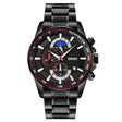 SKMEI 9250 Men Moonphase Stopwatch Date Six Pin Stainless Steel Strap Quartz Watch(Black) - free shipping - PMC TechLife - Order now!