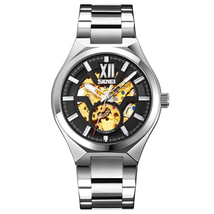 SKMEI 9258 Men Two-color Stainless Steel Strap Automatic Mechanical Watch(Silver Shell Black Surface) - free shipping - PMC TechLife - Order now!