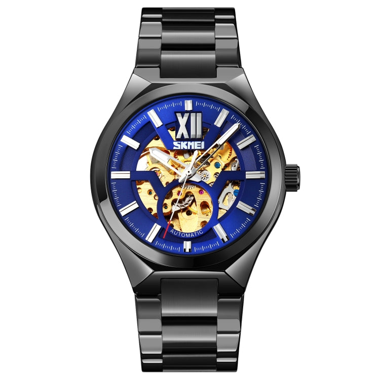 SKMEI 9258 Men Two-color Stainless Steel Strap Automatic Mechanical Watch(Black Shell Blue Surface) - free shipping - PMC TechLife - Order now!