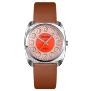 SKMEI Q029 Ladies Phone Number Pattern Dial Leather Strap Quartz Watch(Orange)
