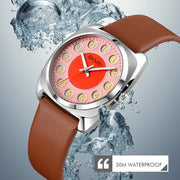 SKMEI Q029 Ladies Phone Number Pattern Dial Leather Strap Quartz Watch(Orange)