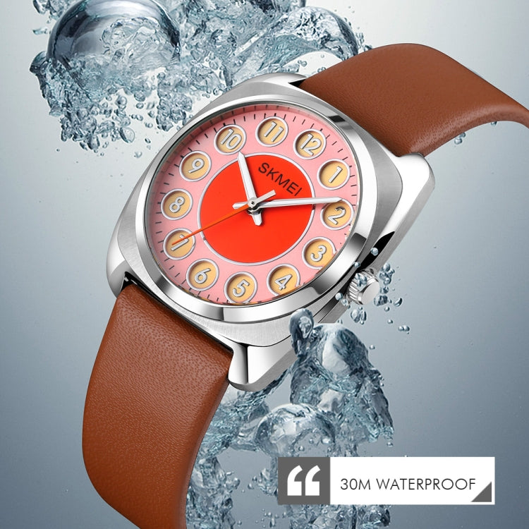 SKMEI Q029 Ladies Phone Number Pattern Dial Leather Strap Quartz Watch(Purple)