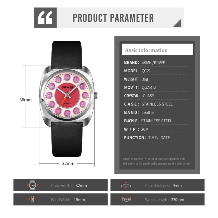 SKMEI Q029 Ladies Phone Number Pattern Dial Leather Strap Quartz Watch(Purple)