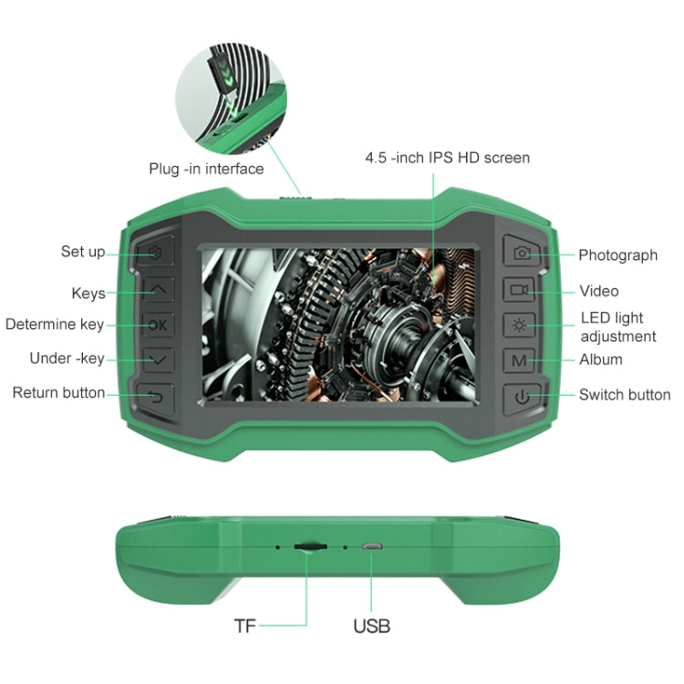 inskam452-2 Dual-lens 4.5 inch IPS Screen 1080P HD Endoscope 200W Pixel Industrial Endoscope, Hard Cable Length: 5m