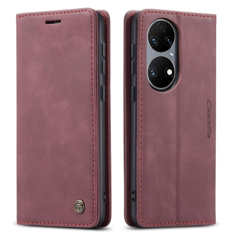 CaseMe 013 Multifunctional Horizontal Flip Leather Case with Holder & Card Slot & Wallet For Huawei P50(Wine Red)