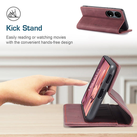 CaseMe 013 Multifunctional Horizontal Flip Leather Case with Holder & Card Slot & Wallet For Huawei P50(Wine Red)