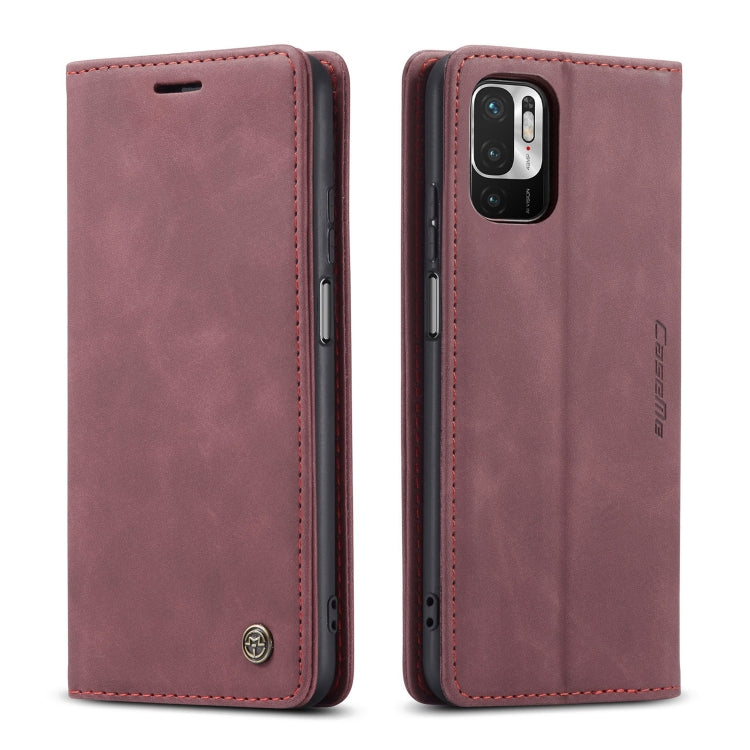 CaseMe 013 Multifunctional Horizontal Flip Leather Case with Holder & Card Slot & Wallet For Xiaomi Redmi Note 10 5G(Wine Red)