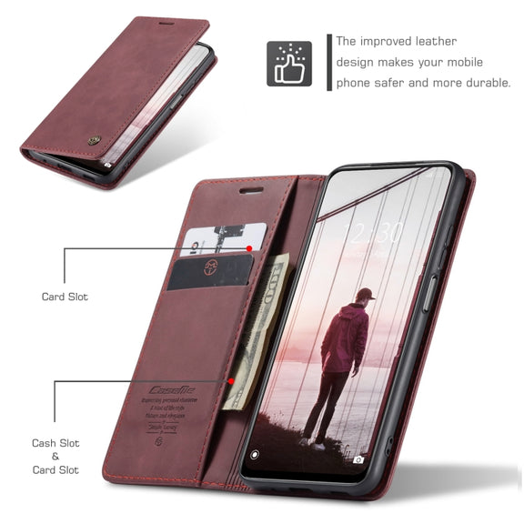 CaseMe 013 Multifunctional Horizontal Flip Leather Case with Holder & Card Slot & Wallet For Xiaomi Redmi Note 10 5G(Wine Red)