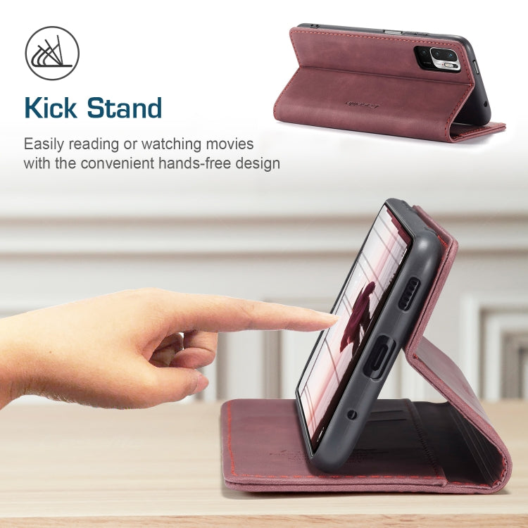 CaseMe 013 Multifunctional Horizontal Flip Leather Case with Holder & Card Slot & Wallet For Xiaomi Redmi Note 10 5G(Wine Red)