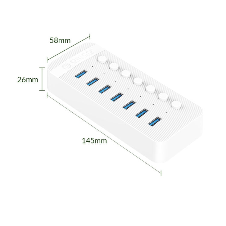 ORICO CT2U3-7AB-WH 7 In 1 Plastic Stripes Multi-Port USB HUB with Individual Switches, US Plug(White)