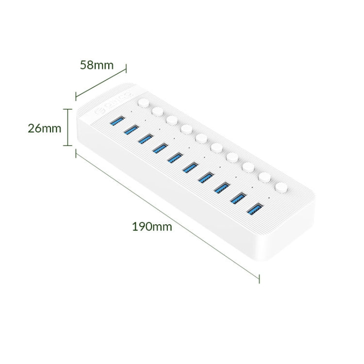 ORICO CT2U3-10AB-WH 10 In 1 Plastic Stripes Multi-Port USB HUB with Individual Switches, US Plug(White)