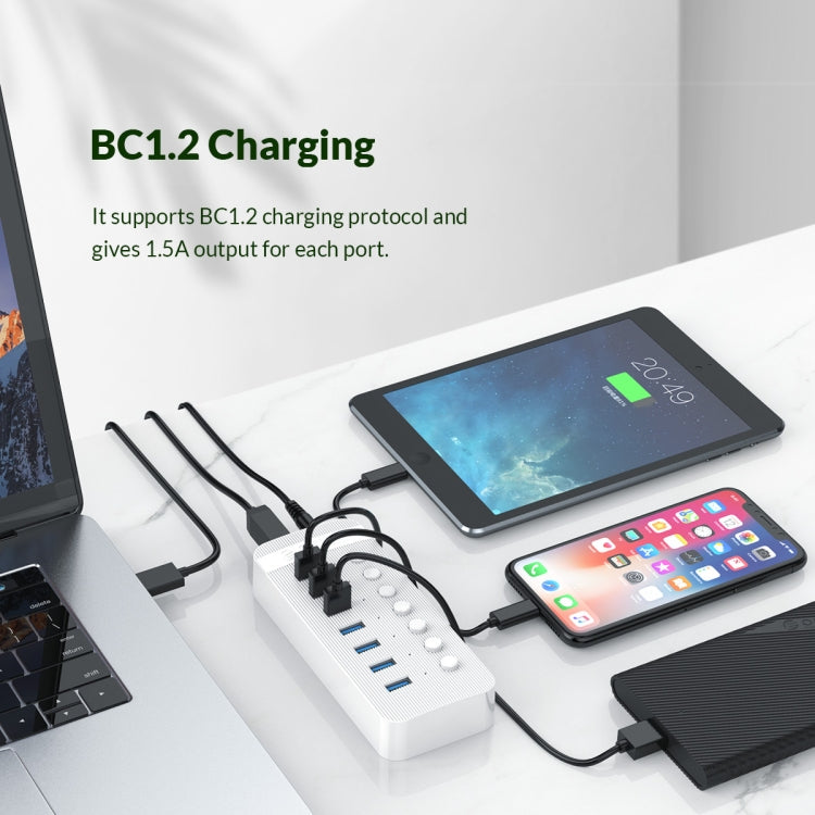 ORICO CT2U3-10AB-BK 10 In 1 Plastic Stripes Multi-Port USB HUB with Individual Switches, US Plug(Black)