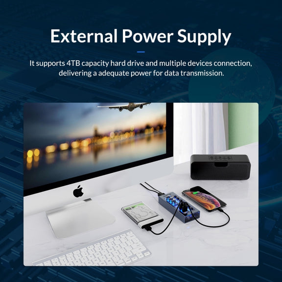 ORICO AT2U3-7AB-GY-BP 7 In 1 Aluminum Alloy Multi-Port USB HUB with Individual Switches, US Plug