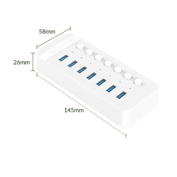 ORICO CT2U3-7AB-WH 7 In 1 Plastic Stripes Multi-Port USB HUB with Individual Switches, EU Plug(White)