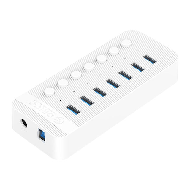 ORICO CT2U3-7AB-WH 7 In 1 Plastic Stripes Multi-Port USB HUB with Individual Switches, EU Plug(White)