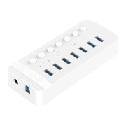 ORICO CT2U3-7AB-WH 7 In 1 Plastic Stripes Multi-Port USB HUB with Individual Switches, UK Plug(White)