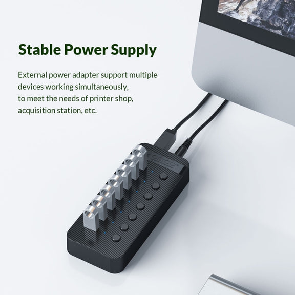 ORICO CT2U3-7AB-WH 7 In 1 Plastic Stripes Multi-Port USB HUB with Individual Switches, UK Plug(White)