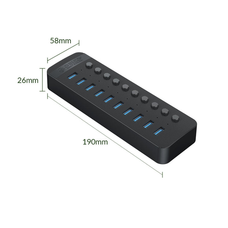 ORICO CT2U3-10AB-BK 10 In 1 Plastic Stripes Multi-Port USB HUB with Individual Switches, EU Plug(Black) - free shipping - PMC Jewellery - Order now!