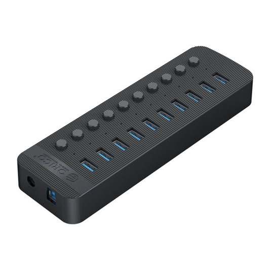 ORICO CT2U3-10AB-BK 10 In 1 Plastic Stripes Multi-Port USB HUB with Individual Switches, UK Plug(Black) - free shipping - PMC Jewellery - Order now!